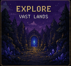 Explore vast lands — a glowing portal in a dark forest